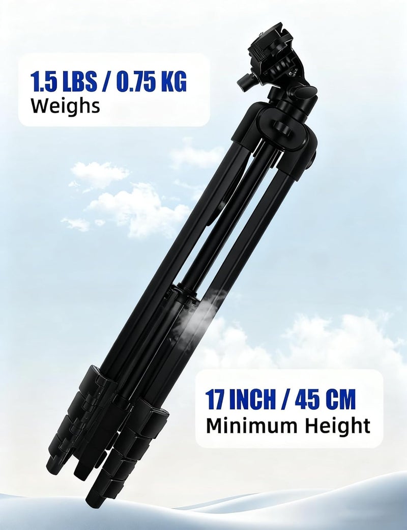 VulcanForge 17"-63" Aluminum Tripod for Laser Level, 1.5lb Lightweight, 3D Pan Tilt with Bubble Level, Quick Release Plate, Black - Image 3